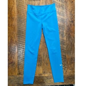 Nike Girls Blue Dri-FIT Athletic Leggings Performance Tights White Swoosh Logo